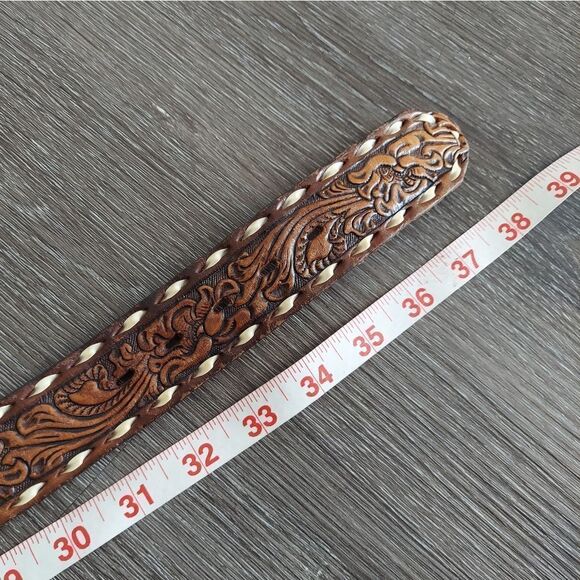 Vintage Nocona Tooled Western Belt Customized "E.M.A." No Buckle Size 34 - Picture 5 of 6
